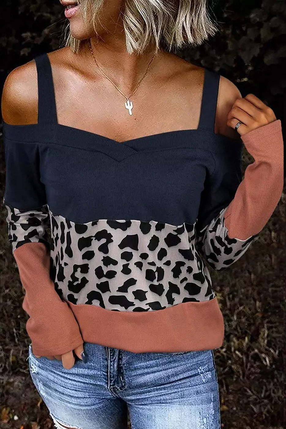 Leopard Colorblock Top