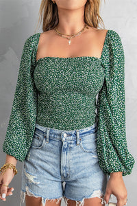 Green Floral Smocked Top