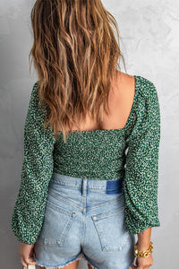 Green Floral Smocked Top